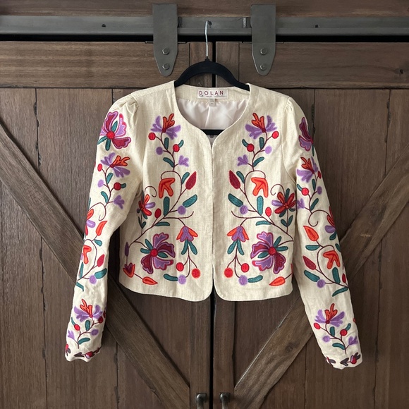 Anthropologie Dolan Embroidered Floral Linen Jacket Size XXS NWT - Picture 5 of 11